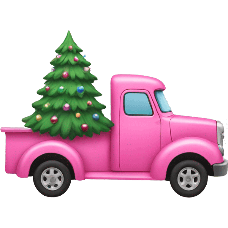 Pink truck with Christmas tree emoji