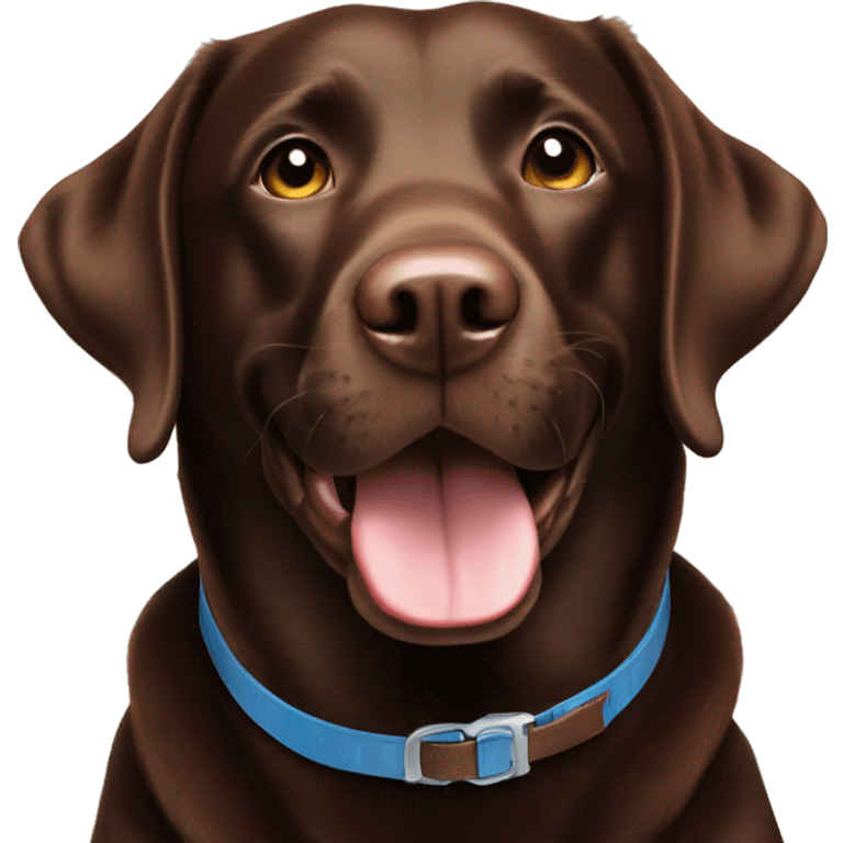 Happy sweet 3 year old chocolate brown Labrador with a re collar  emoji