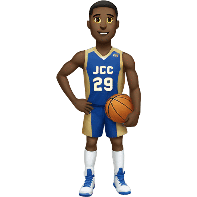 Basketball player with JJC on uniform in Blue white and gold emoji