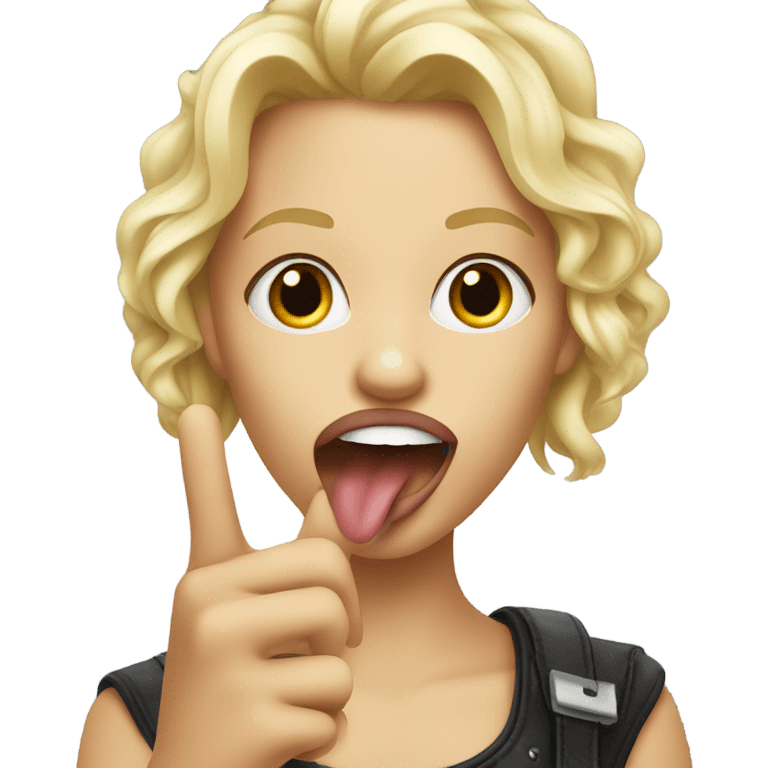 blonde girl with her tongue sticking out and doing a rockstar hand gesture emoji