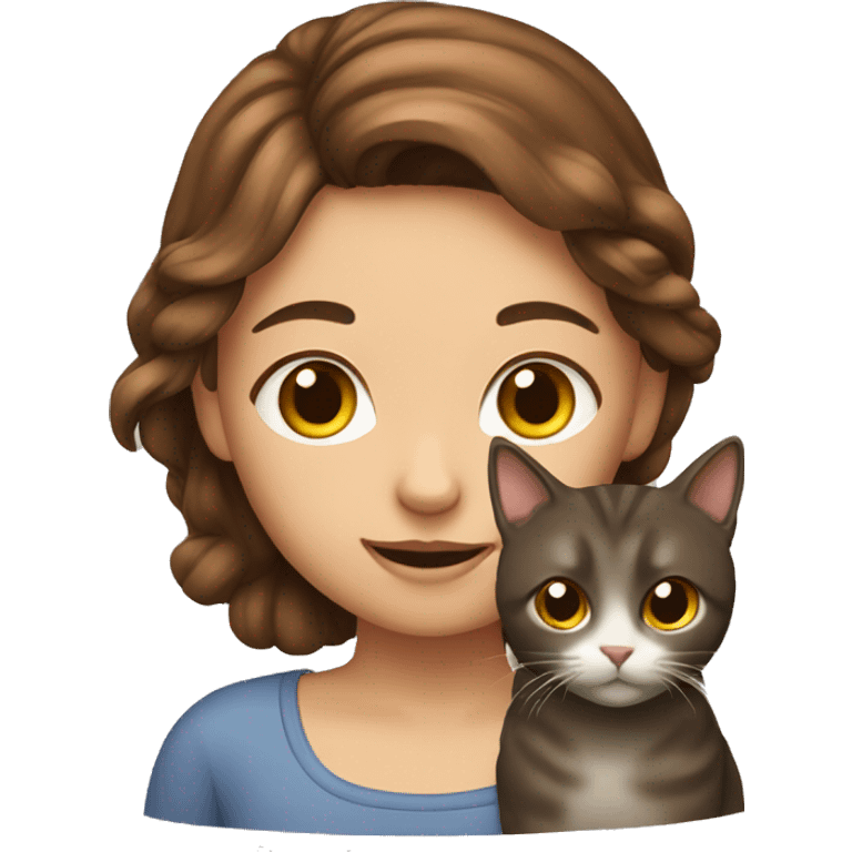 Brown haired girl with cat emoji