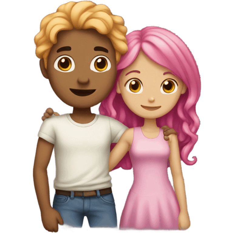 make a guy and a girl, they are hugging, the girl has pink long wavy hair. The guy has black hair and light skin emoji