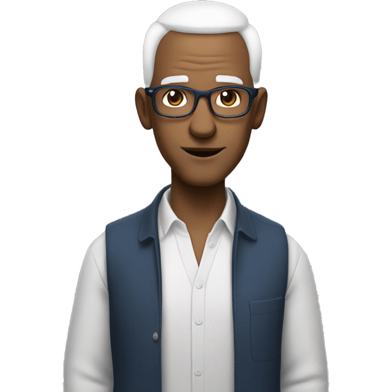 mid age man with paste square glasses, bald with white hair on sides of his head, big ears and expression lines on mouth sides of mouth, tilted head to the side, blue eyes and no beard no mustache emoji