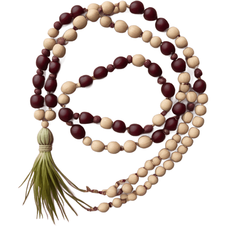 Beige mala beads with burgundy teasel  emoji