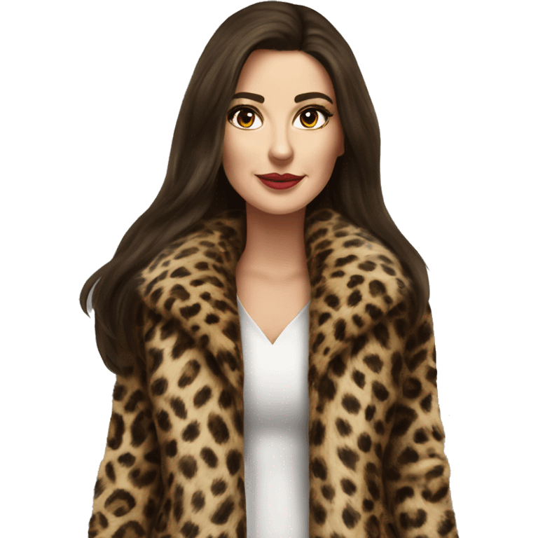 Beautiful Woman Realistic long hair brunette Mob wife fur coat with Leopard  emoji