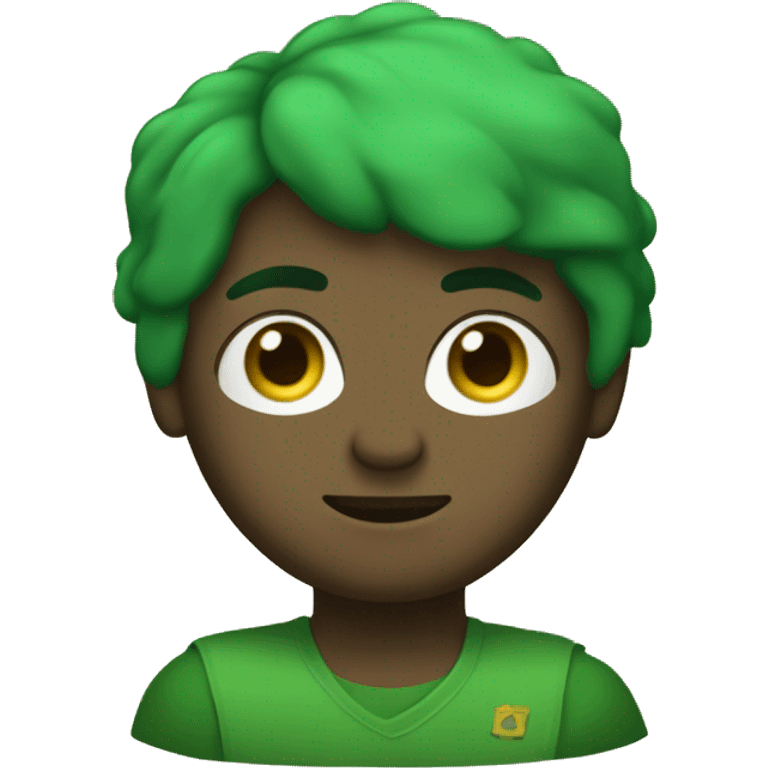 um menino de cabelo liso amarelo curto de olhos castanhos com roupa verde e pele beje clara emoji