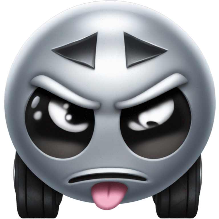 Metal cute mad Kirby Gray ball driving on car wheels with mad eyebrows game emoji