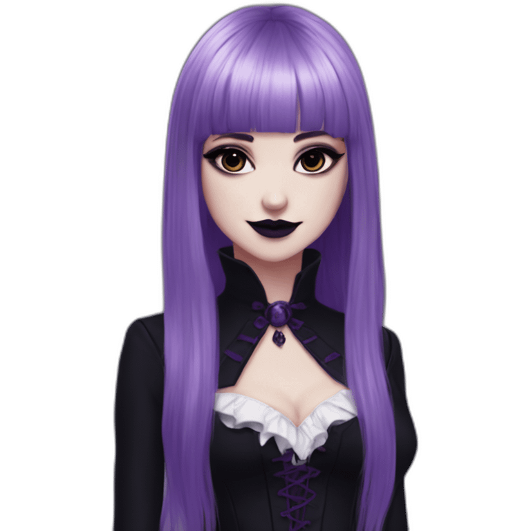 Elissabat-with-bangs-long-hair-dark-purple-and-black-vampire-goth-makeup-pinkeyes-romanticgothcloses emoji