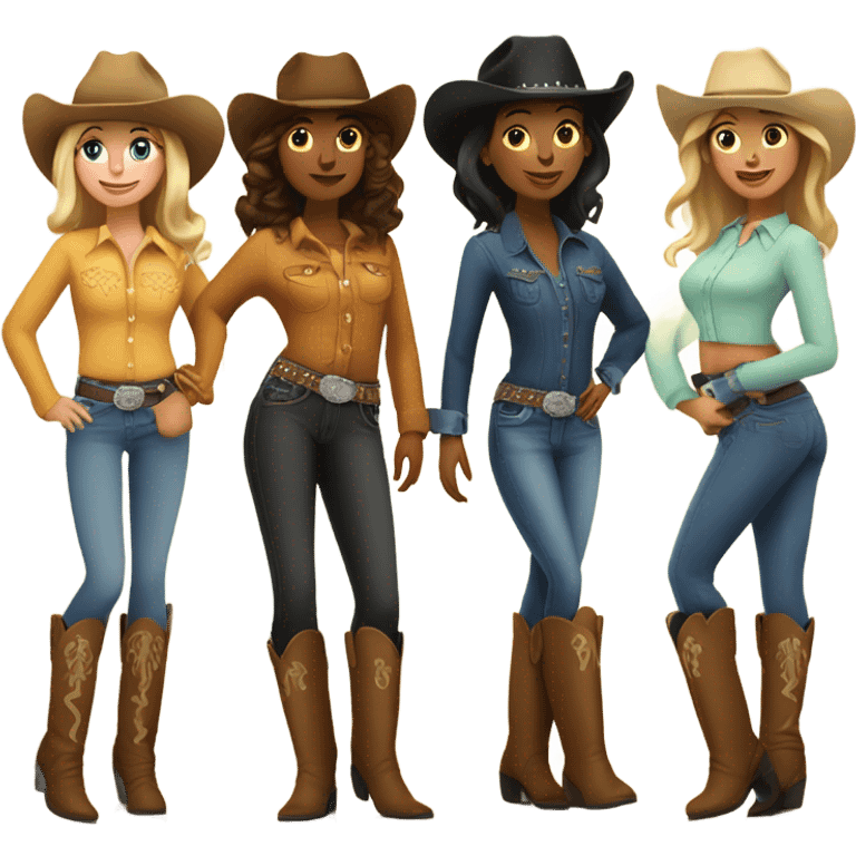 Four cute woman in cowboy boots line dancing  emoji