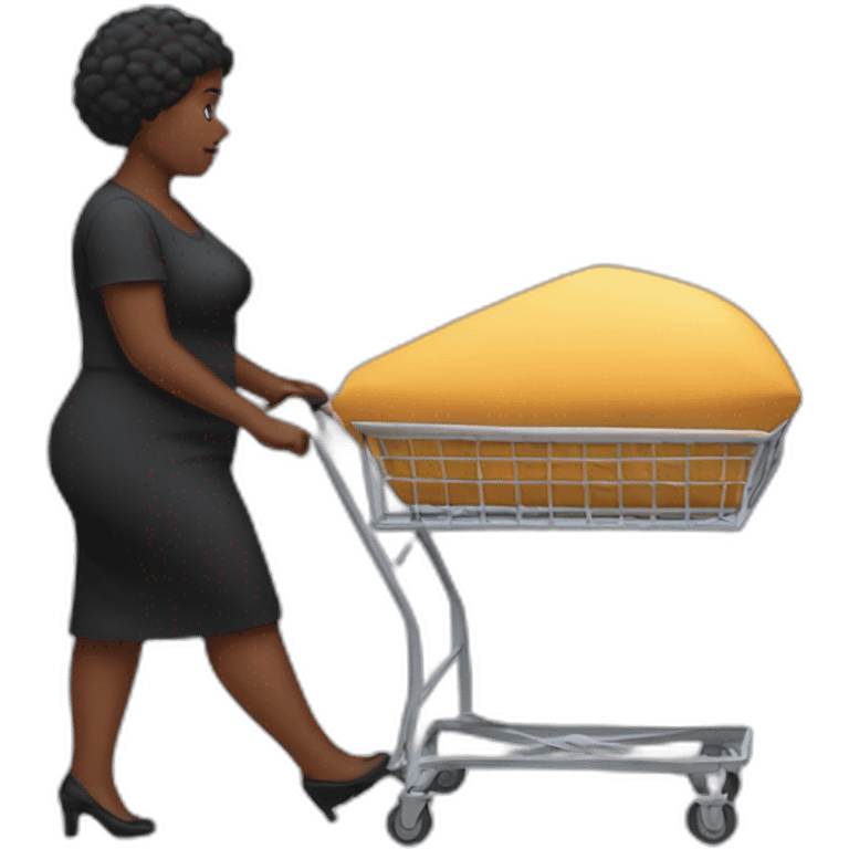 Fat black lady walking away with a trolley carrying a coffin emoji