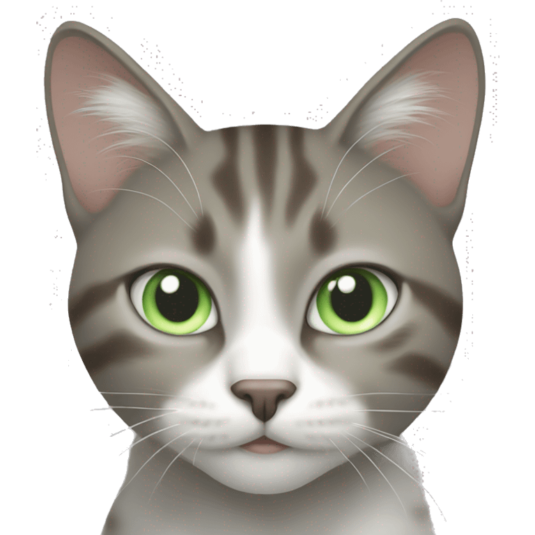 grey brown and white cat with pale green eyes  emoji