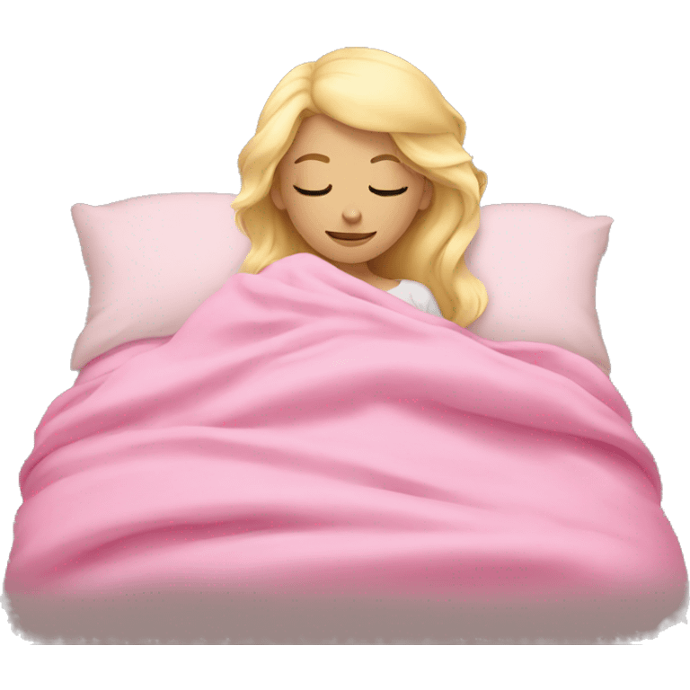 Sleeping in bed with a pink blanket blonde girl emoji