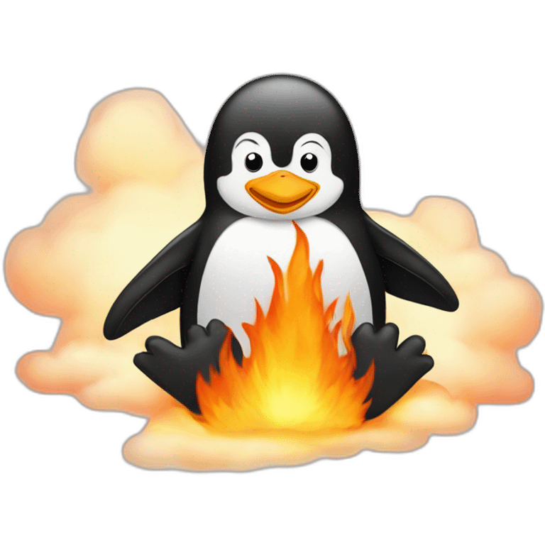 penguin in fire sitting cross-legged on a cloud emoji