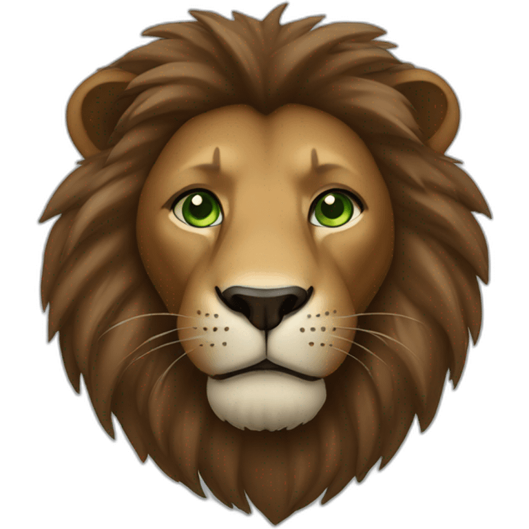 brown lion with a dark brown mane and green eyes emoji