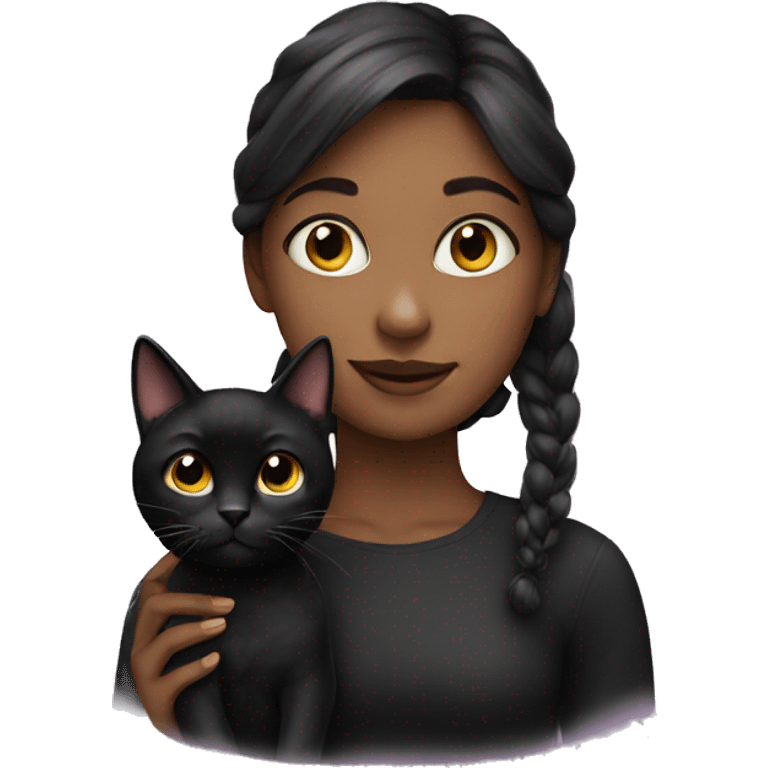 A girl with a black cat emoji