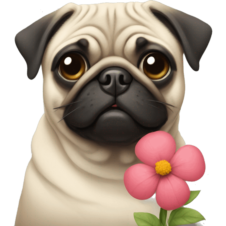 Pug with a flower emoji