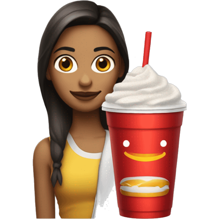 Chica con una orden de McDonalds y un vaso de coca cola  emoji