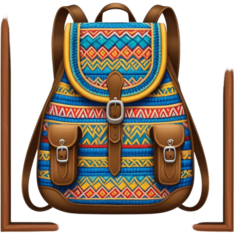 Cinematic Realistic image of a traditional Colombian mochila, rendered with detailed woven textures and vibrant patterns, set against a rustic backdrop with soft, cultural lighting emoji