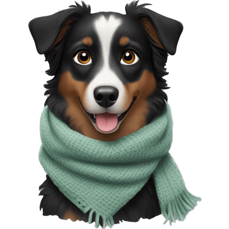 Small black australian shepherd dog wearing a knit scarf emoji