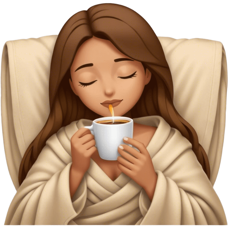 girl inside a blanket sipping coffee eyes closed emoji