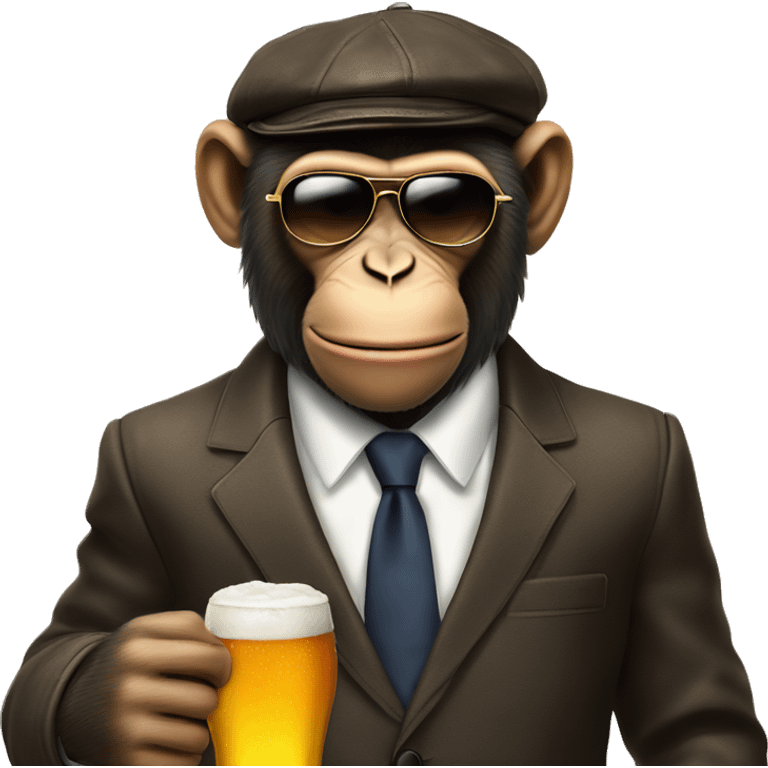 monkey wearing suit aviators flat cap smoking a cigar and drinking a beer emoji