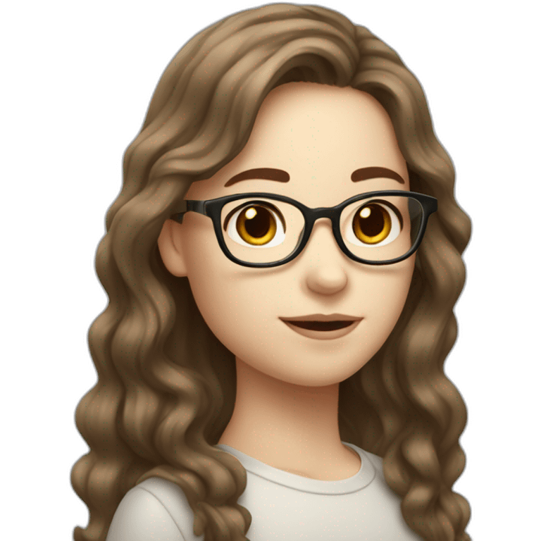 Girl with pale skin long wavy brown hair glasses and a mole emoji