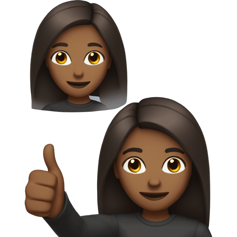 Dark brown skin with dark straight shoulder length brown hair and brown eyes giving a big thumbs up emoji