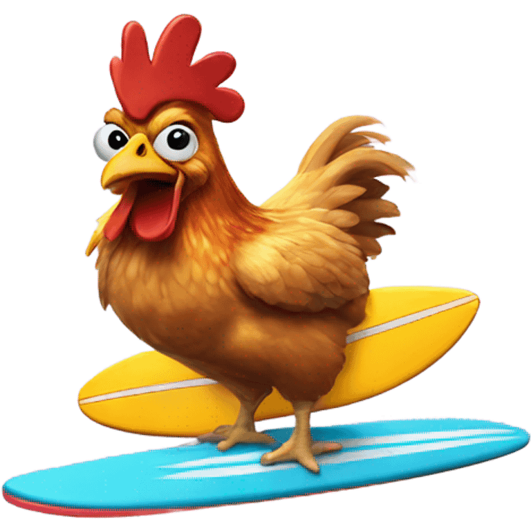 A chicken riding a shock as a surfboard emoji