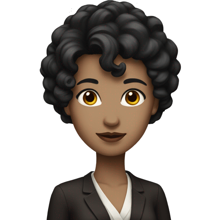 Woman with white skin, black hair, brown eyes, elegant clothes,  emoji