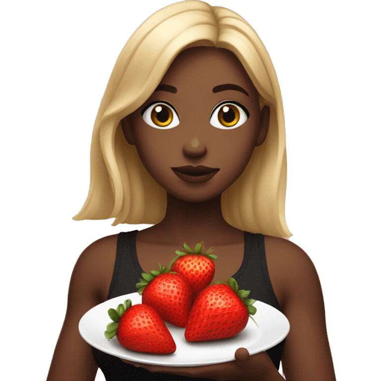 girl in black tank top eating a strawberry full body pic emoji