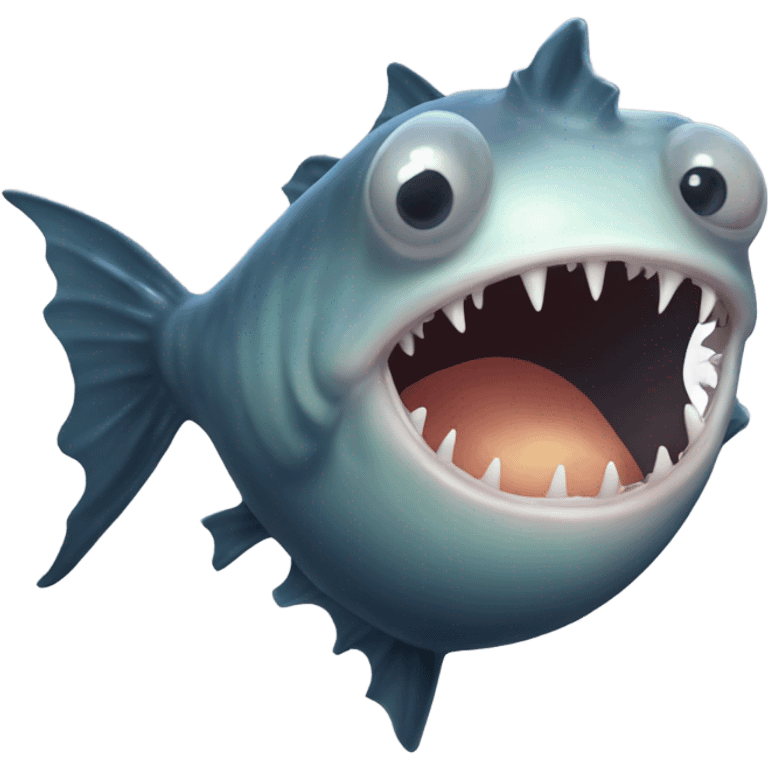 Anglerfish with a glowing lure hanging from its forehead, sharp teeth, and big eyes. emoji