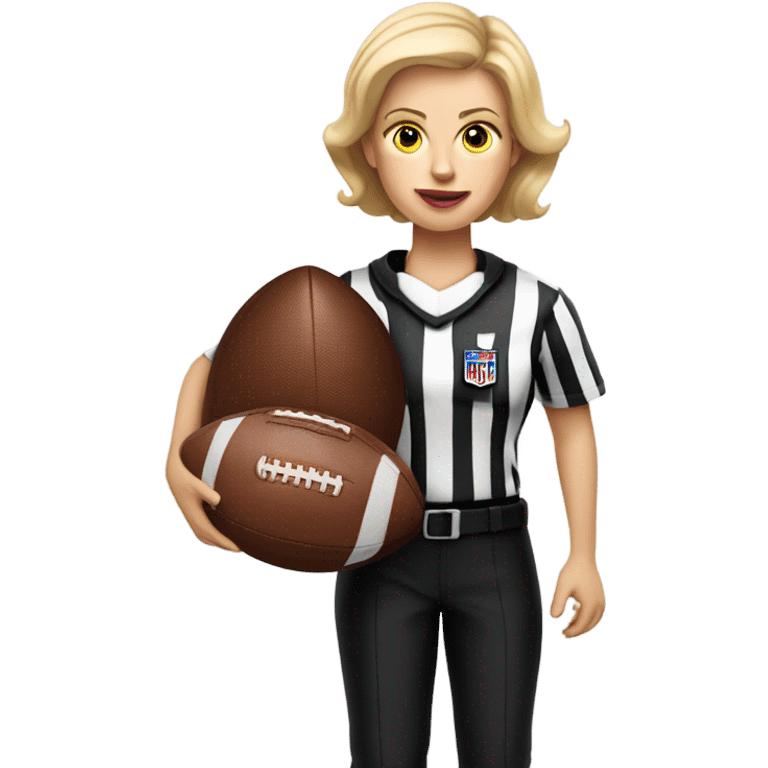 White woman American football referee with boy American  football player  emoji