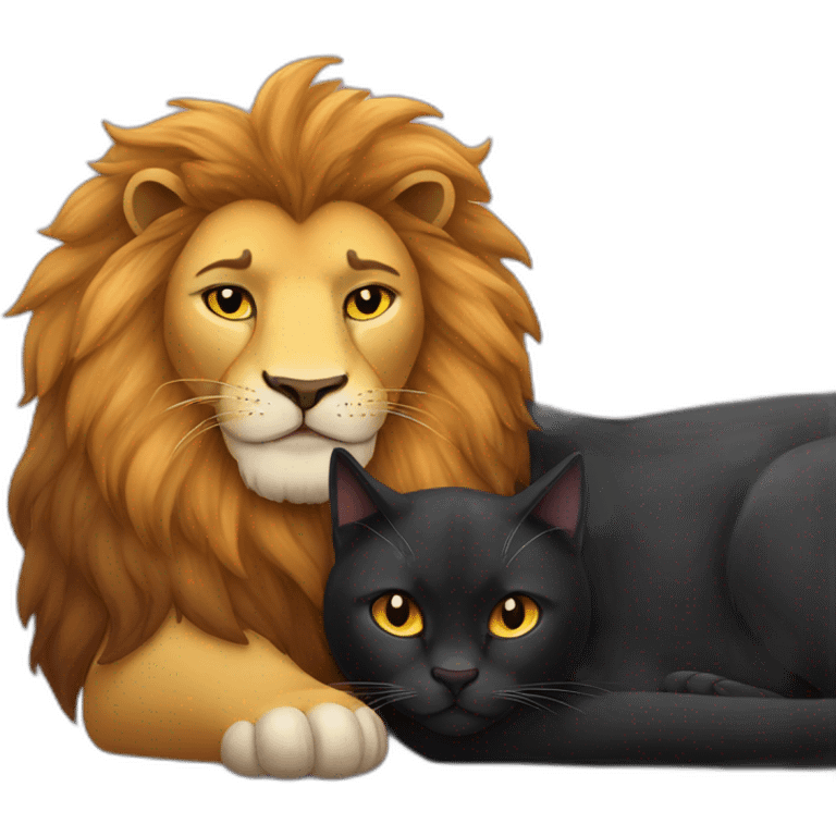 Lion and black cat sleeps zzz emoji