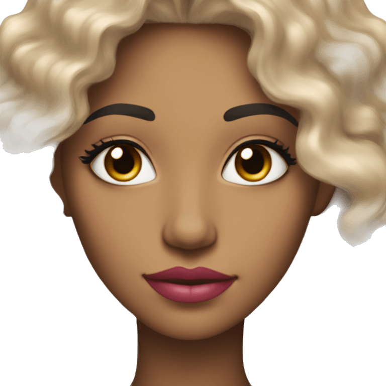 a woman with super light brown skin with long curly black hair with long eyelashes and pink lips emoji