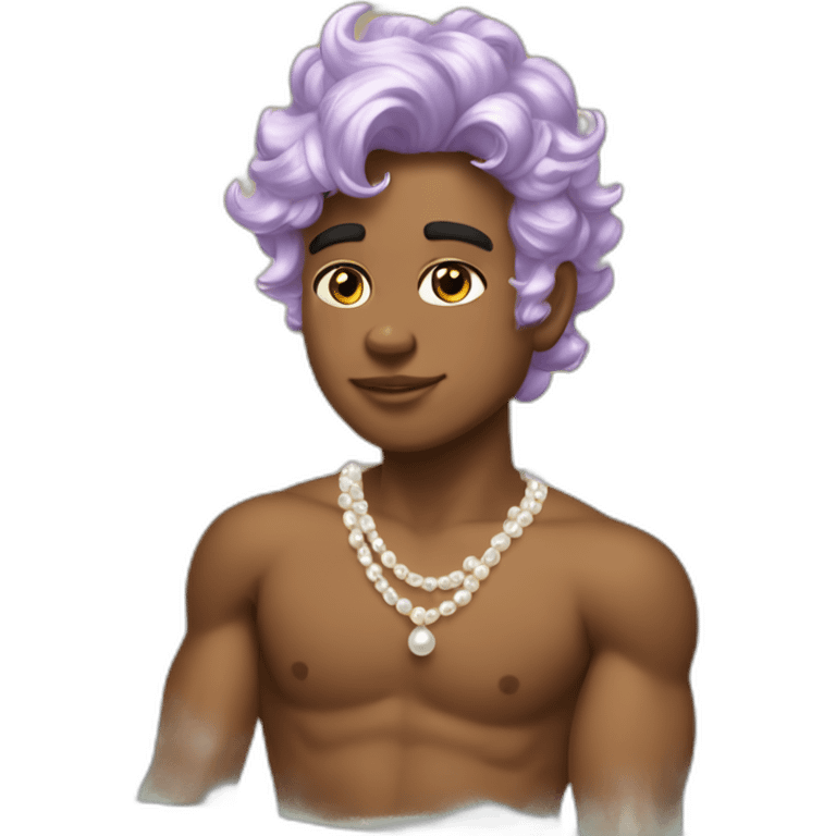 Posh-muscle-boy-with-unicorn-hair-and-pearl-necklace-in-golden-bathtub emoji