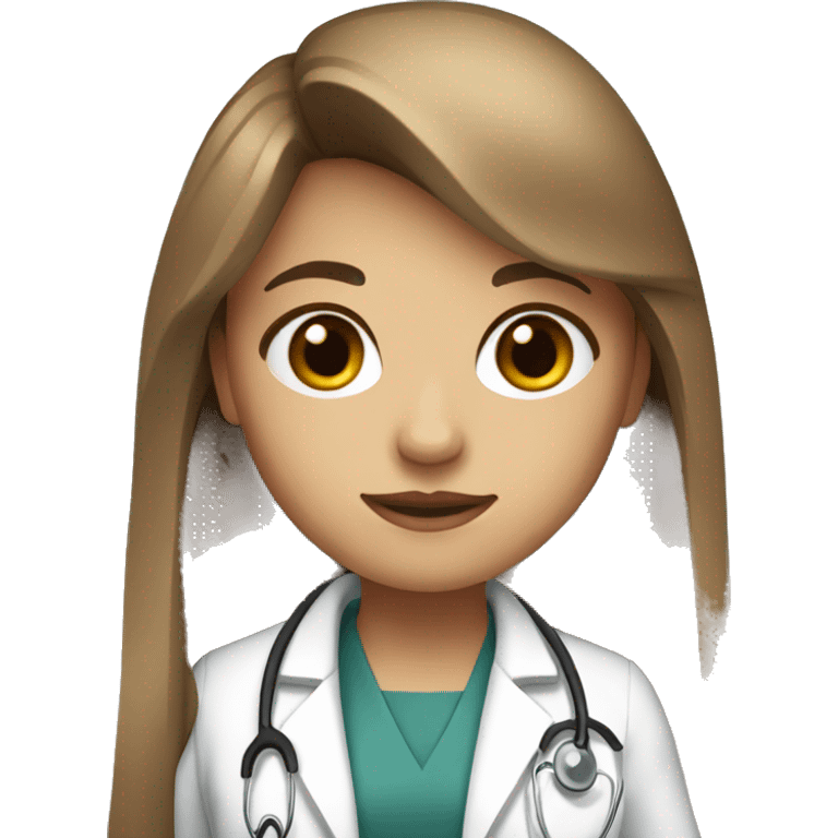 Doctor girl with long light brown hair and brown eyes and bangs  emoji