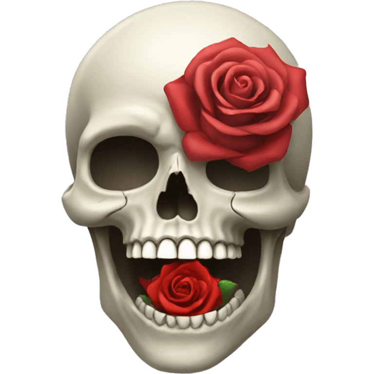 a skull holding a rose in its teeth emoji