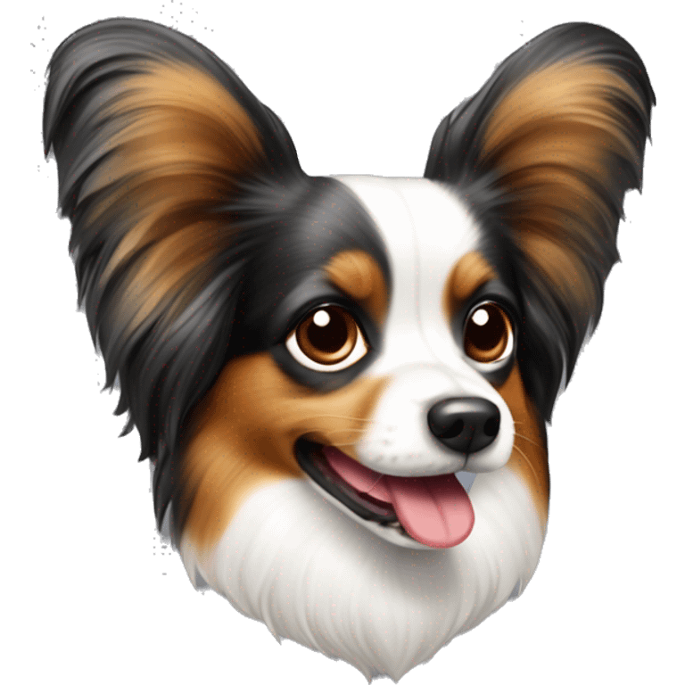 A tricolored papillon dog with it’s tongue out  emoji