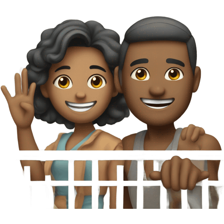 Couple waving from house emoji