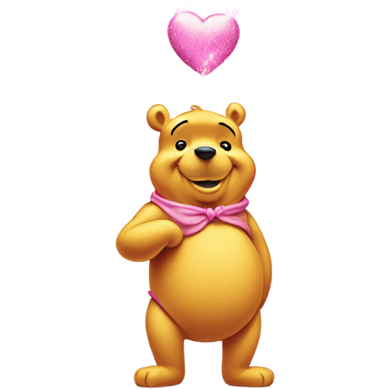 winnie the pooh holding sparkled pink heart emoji