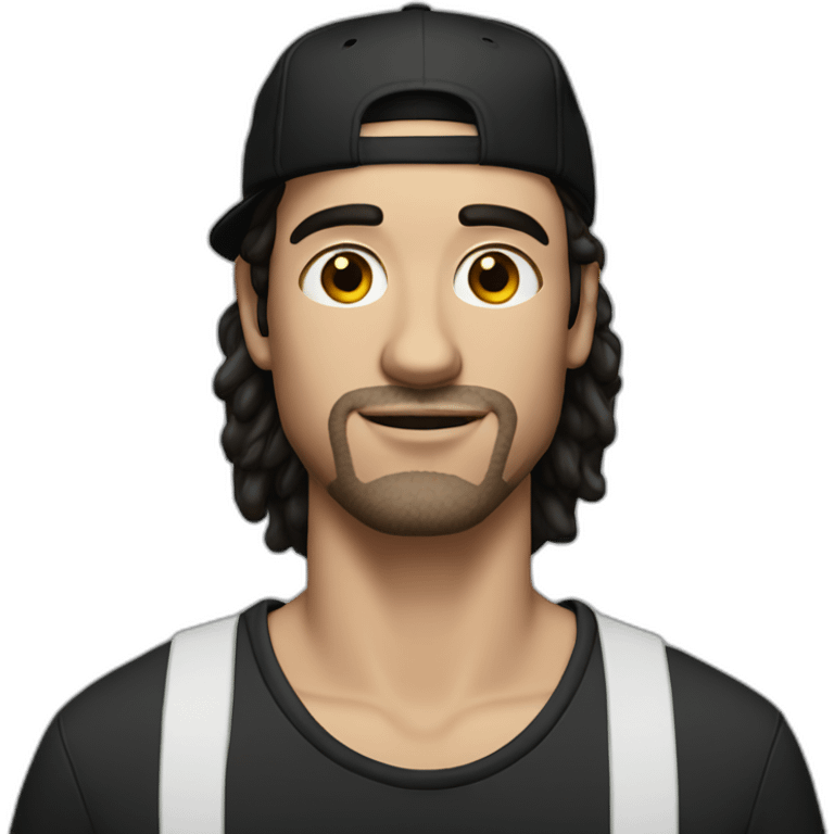 White Guy with blown eyes dark hair and black adidas cap emoji