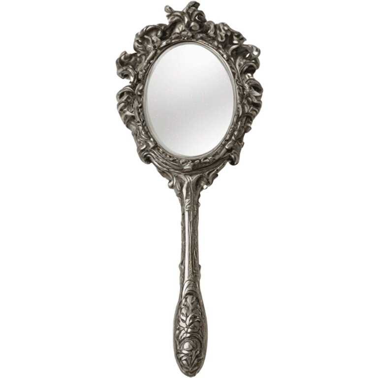 vintage rococo silver hand mirror emoji