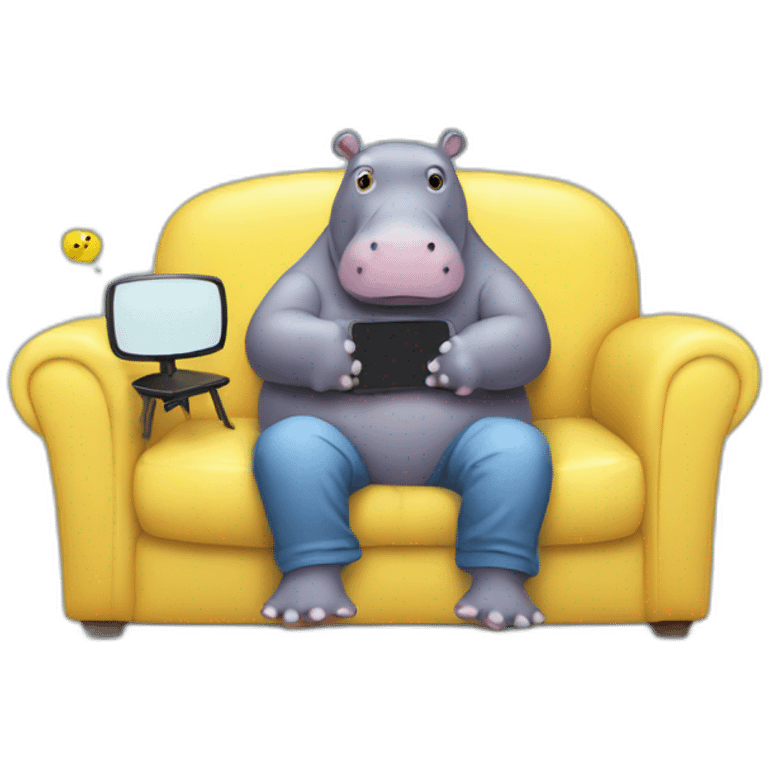 hippo watching TV in sofa with pikachu emoji