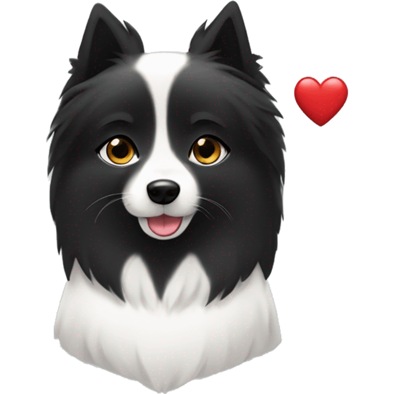 Japanese spitz dog white hug black hair girl heart emoji