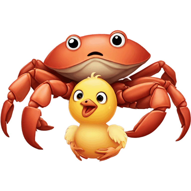 sea crab hugging baby chicken ￼ emoji