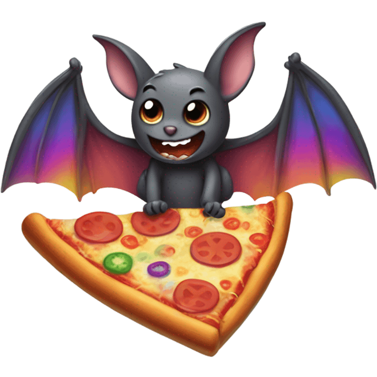 Bat with rainbow fur eating pizza  emoji