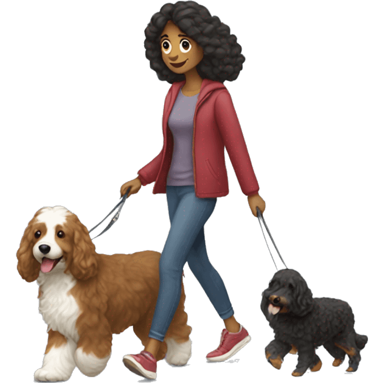 woman walking a bernedoodle emoji