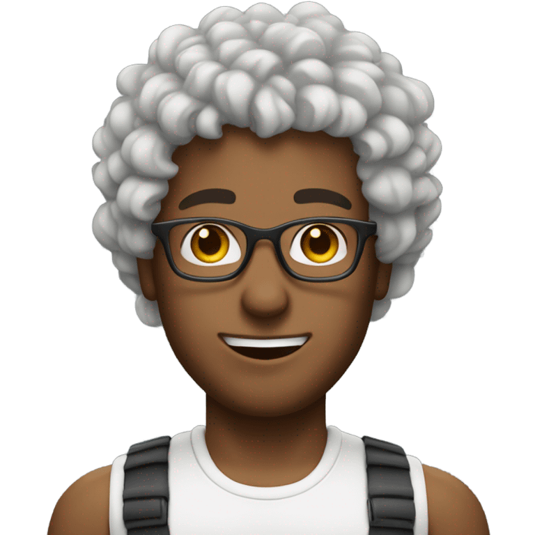 brown curly hair man with glasses and a white tank top emoji