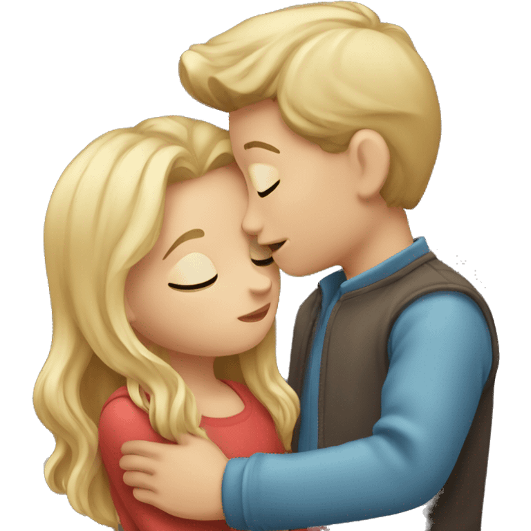 Boy with blond hair kissing a girl with brown hair emoji