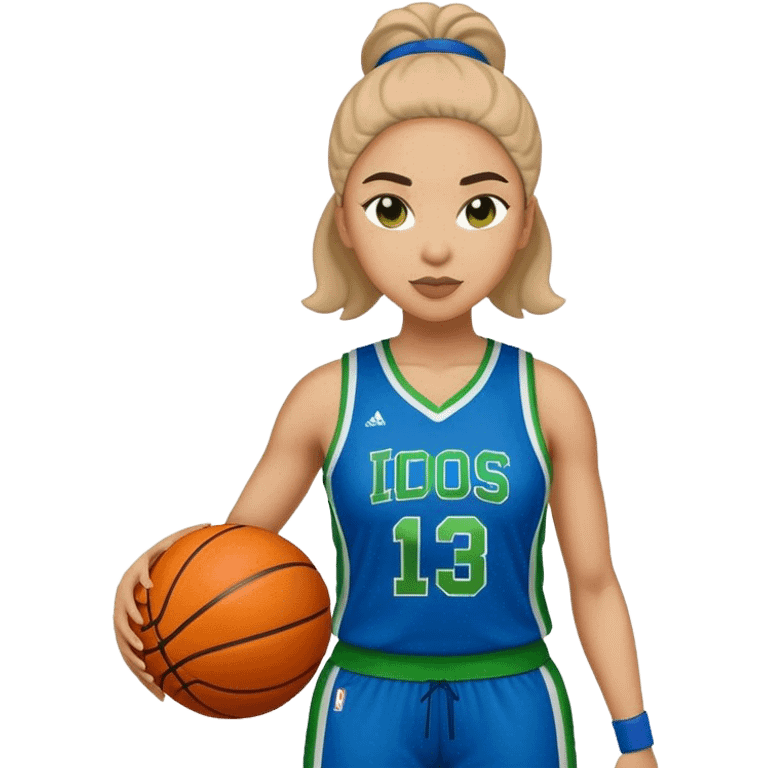 full figure light latino women basketball player wearing blue and green uniform emoji